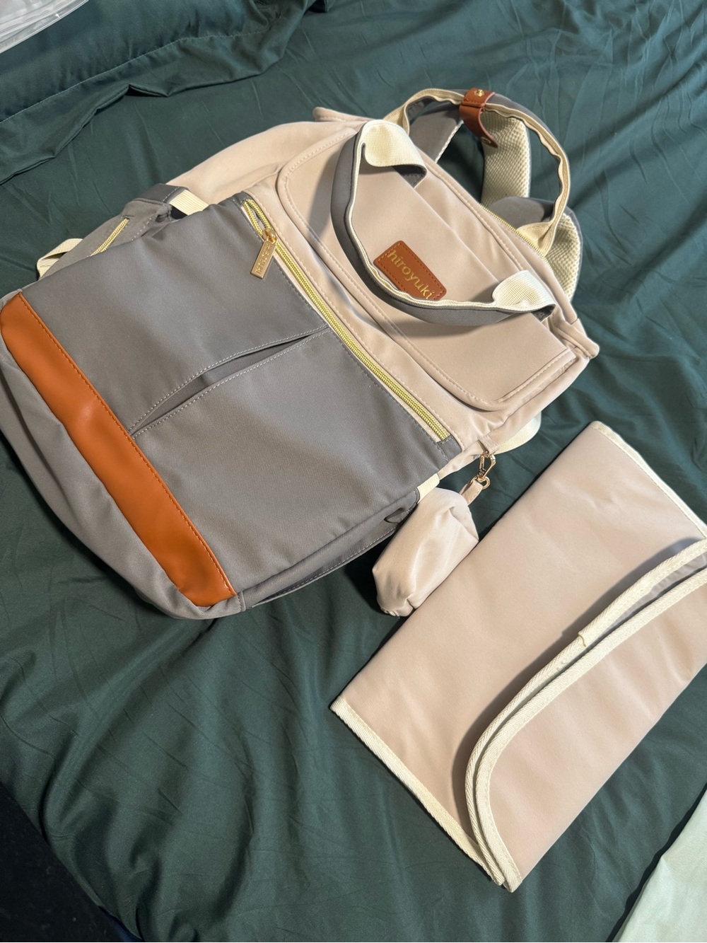 Two-Tone Gray & Cream Backpack Diaper Bag - Picture 12 of 14